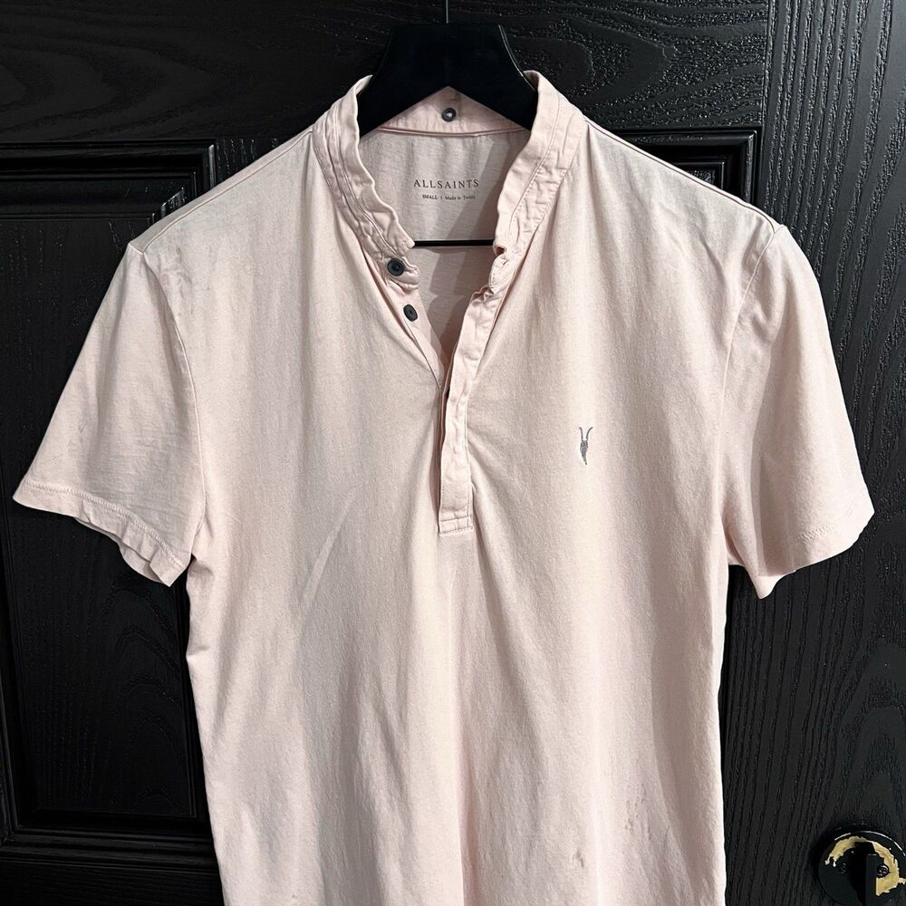 ALLSAINTS MENS SHORT SLEEVE HENLEY SIZE SMALL PINK
